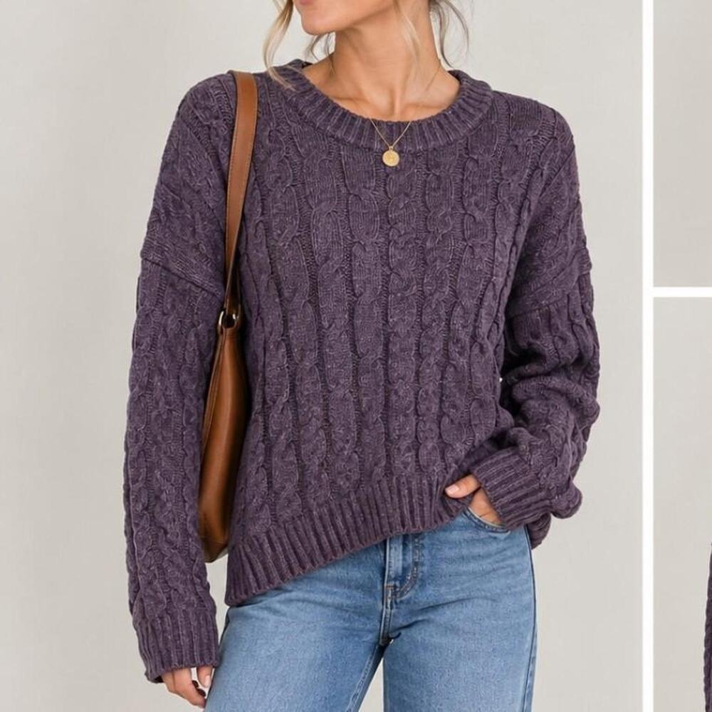 Pink Rose Purple Cable Knit Sweater 💜